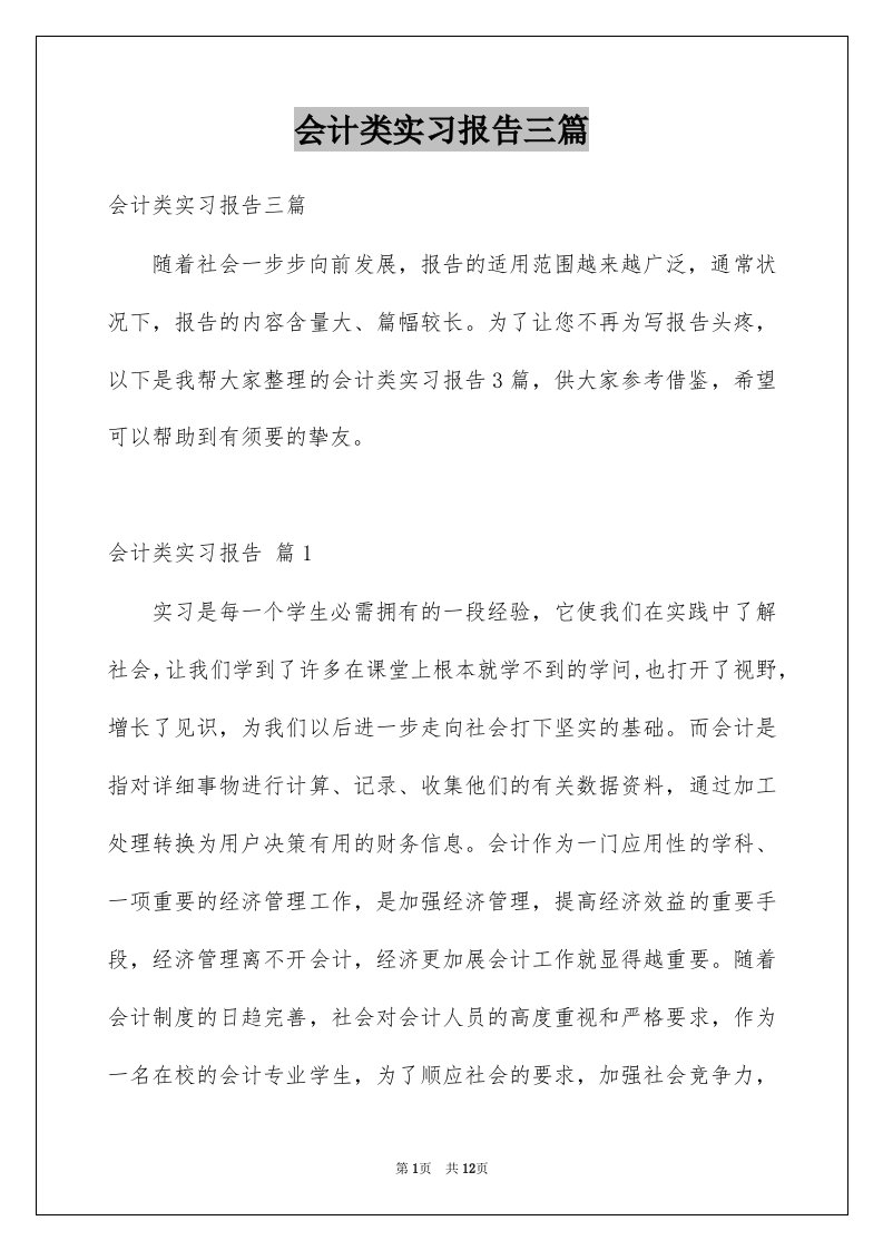 会计类实习报告三篇范本8