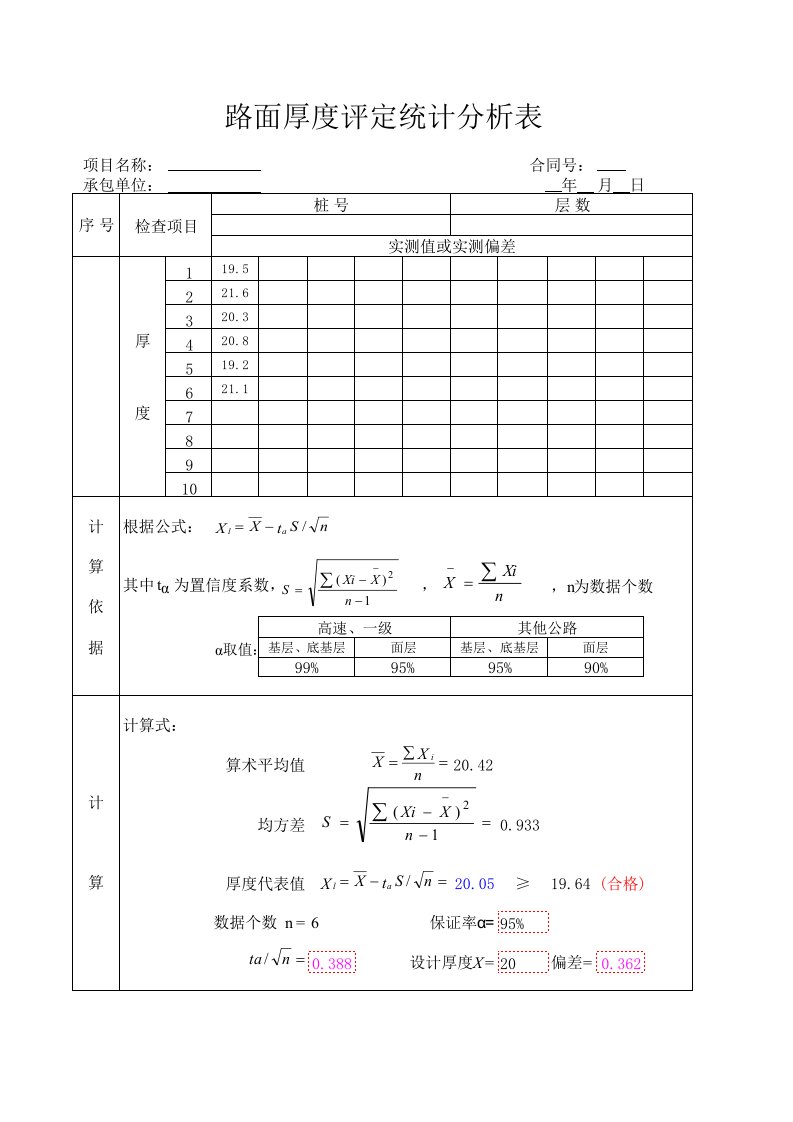 路面结构层厚度评定