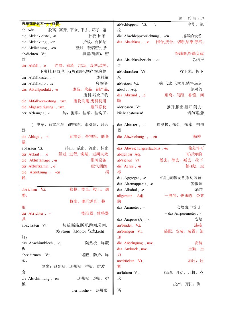 汽车德语词汇huibian解读