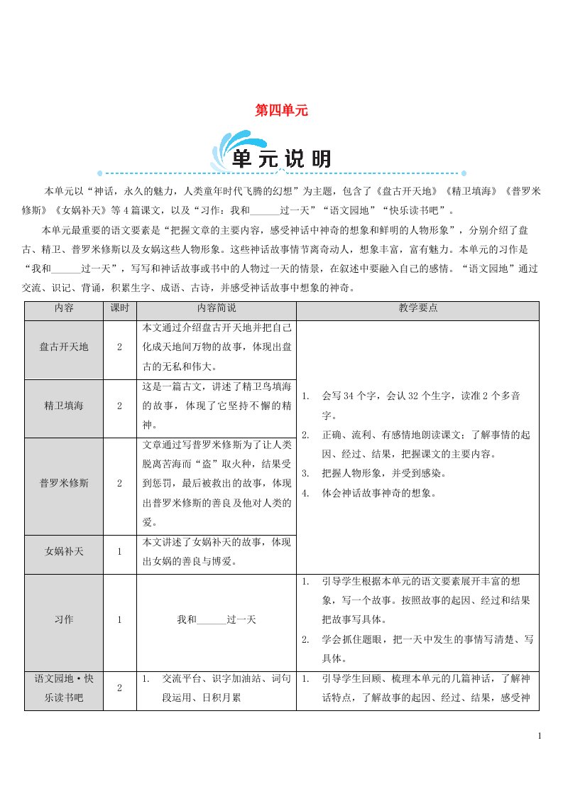 四年级语文上册第四单元12盘古开天地教案新人教版