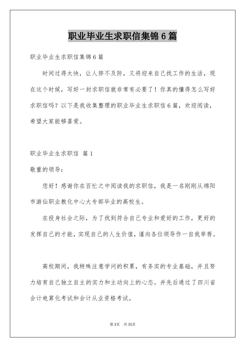 职业毕业生求职信集锦6篇