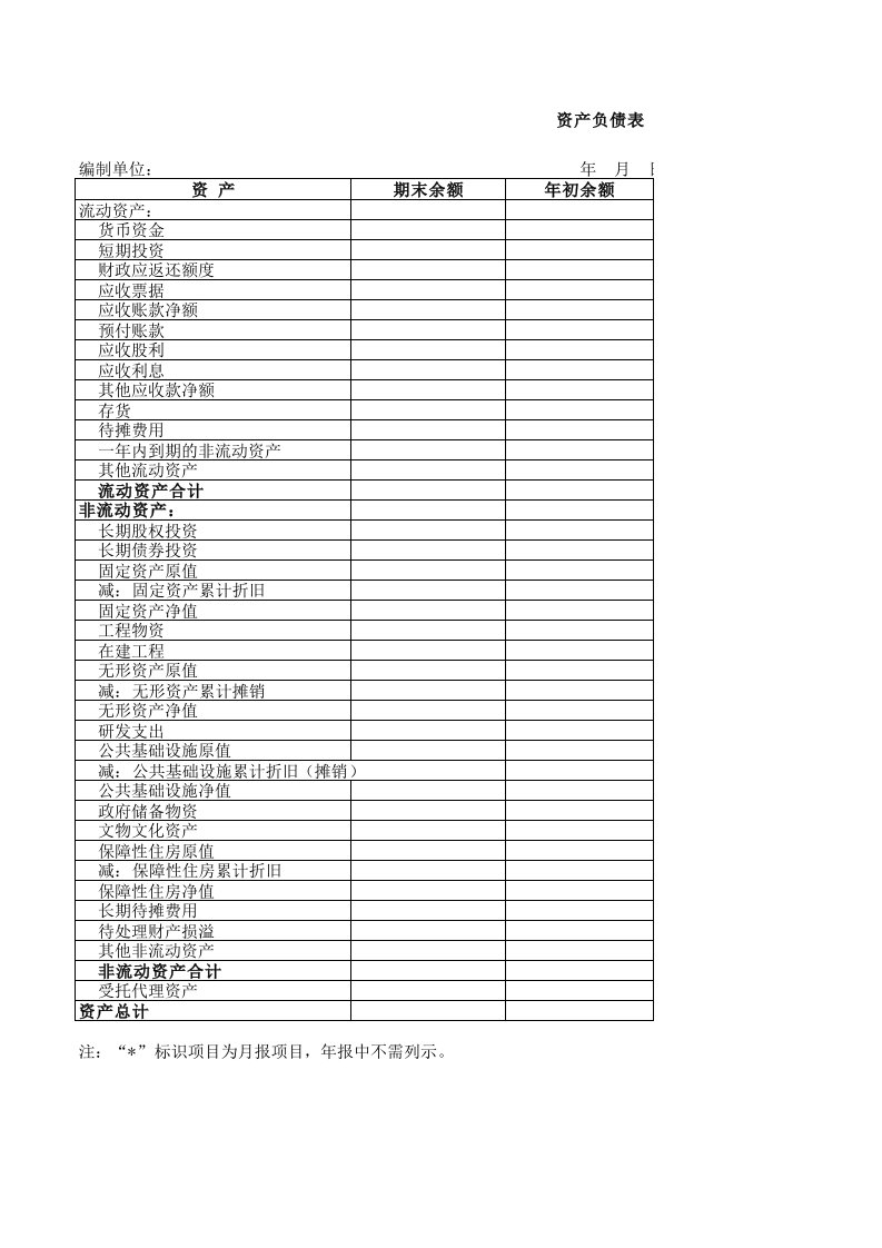 政府会计财务报表及预算报表(2019年)