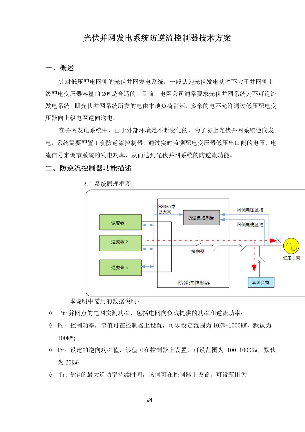 光伏并网发电系统防逆流控制器技术方案