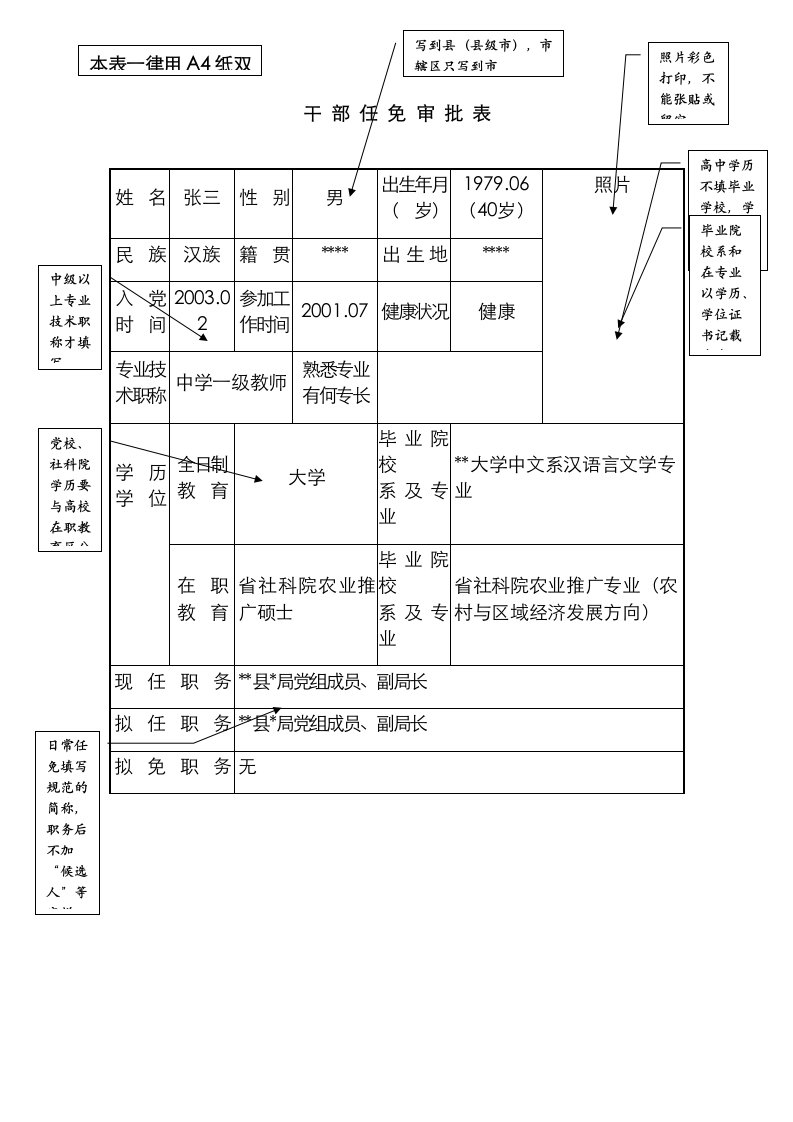 干部任免审批表（填写规范表）