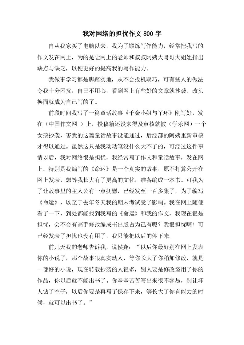 我对网络的担忧作文800字