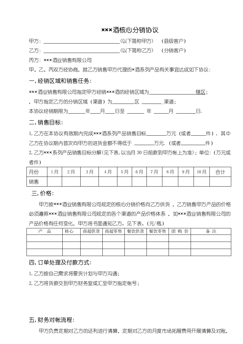 白酒类分销协议