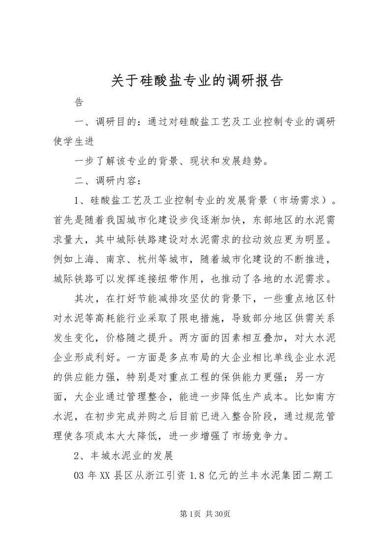 2022关于硅酸盐专业的调研报告