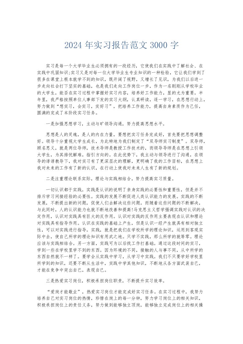 实习报告2024年实习报告范文3000字