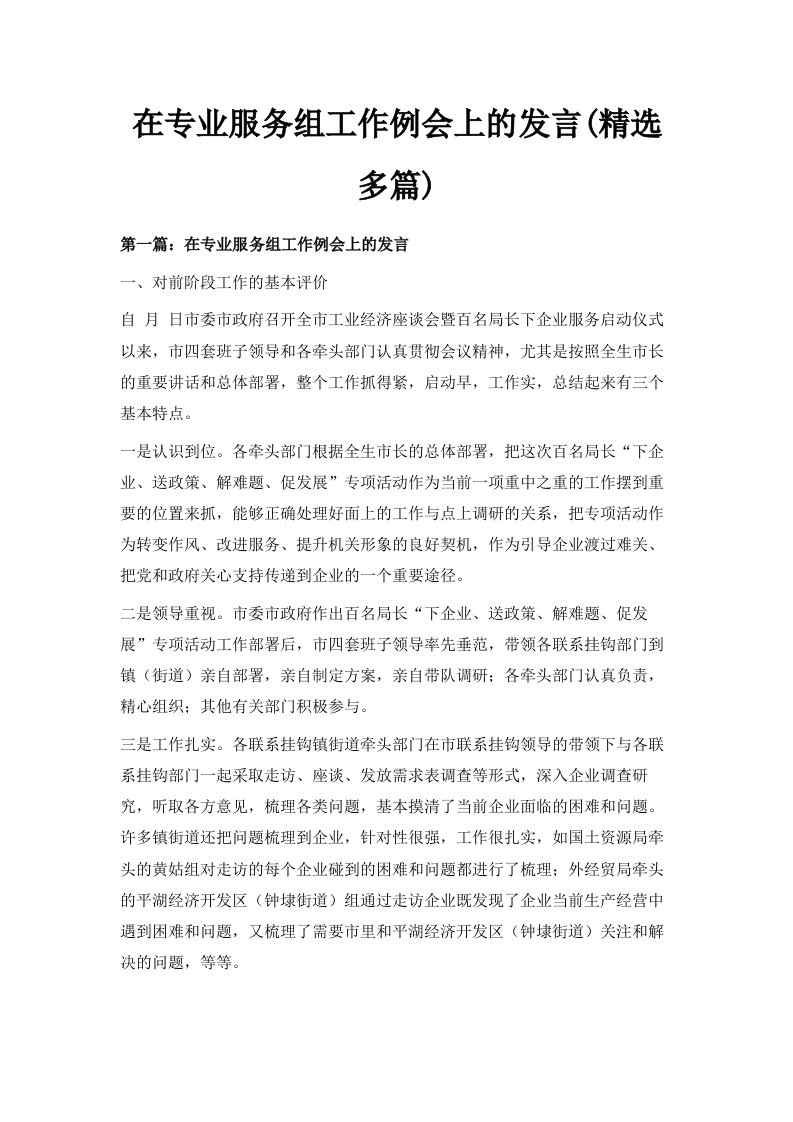 在专业服务组工作例会上的发言精选多篇