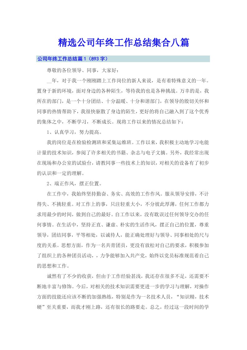 精选公司年终工作总结集合八篇