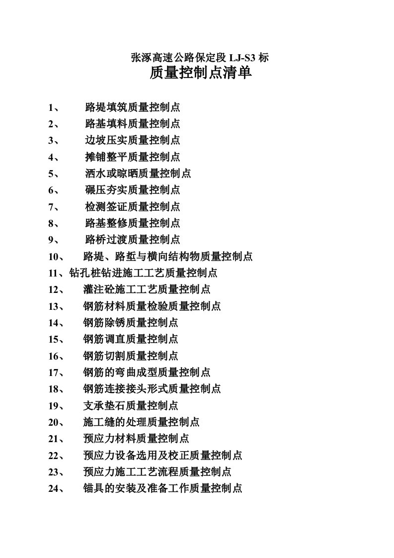 质量控制点