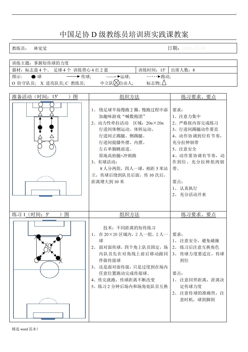 中国足协d级训练实践教案