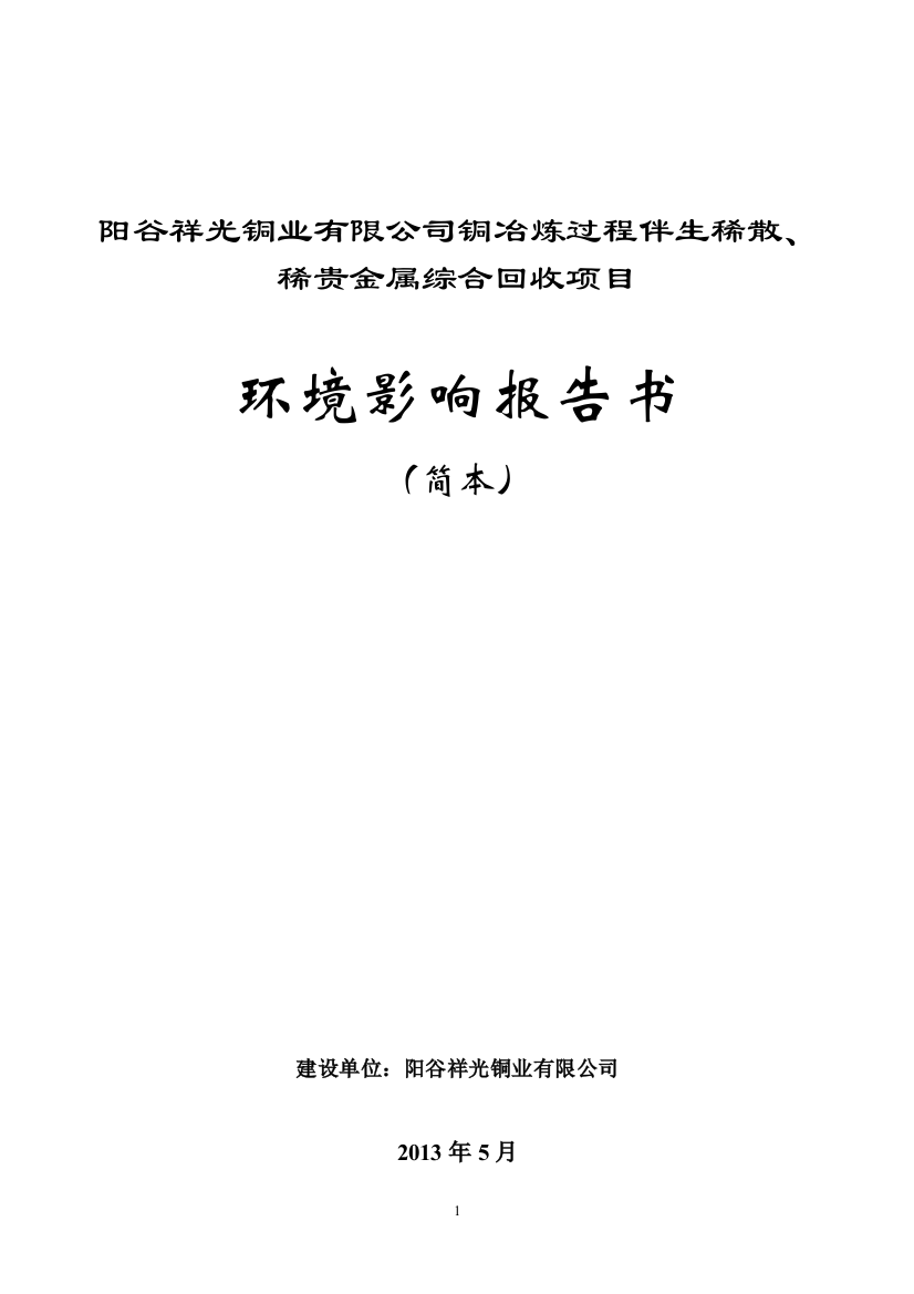 铜冶炼过程伴生稀散、稀贵金属综合回收项目环境风险评估报告书