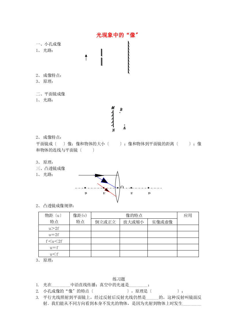 （整理版）光现象中的“像”