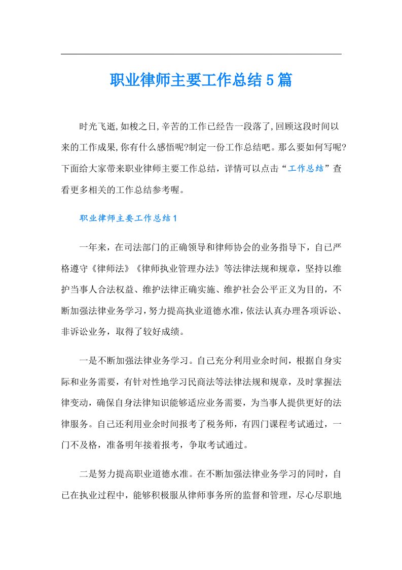 职业律师主要工作总结5篇