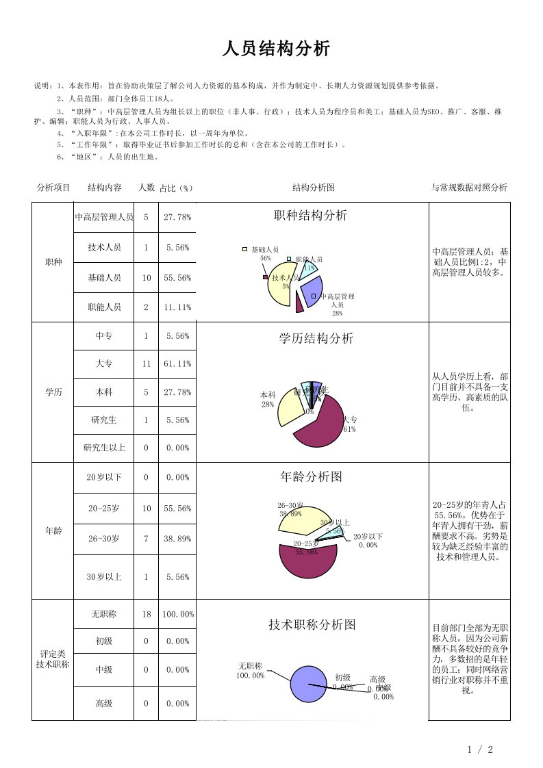 人事管理-人力资源结构分析表