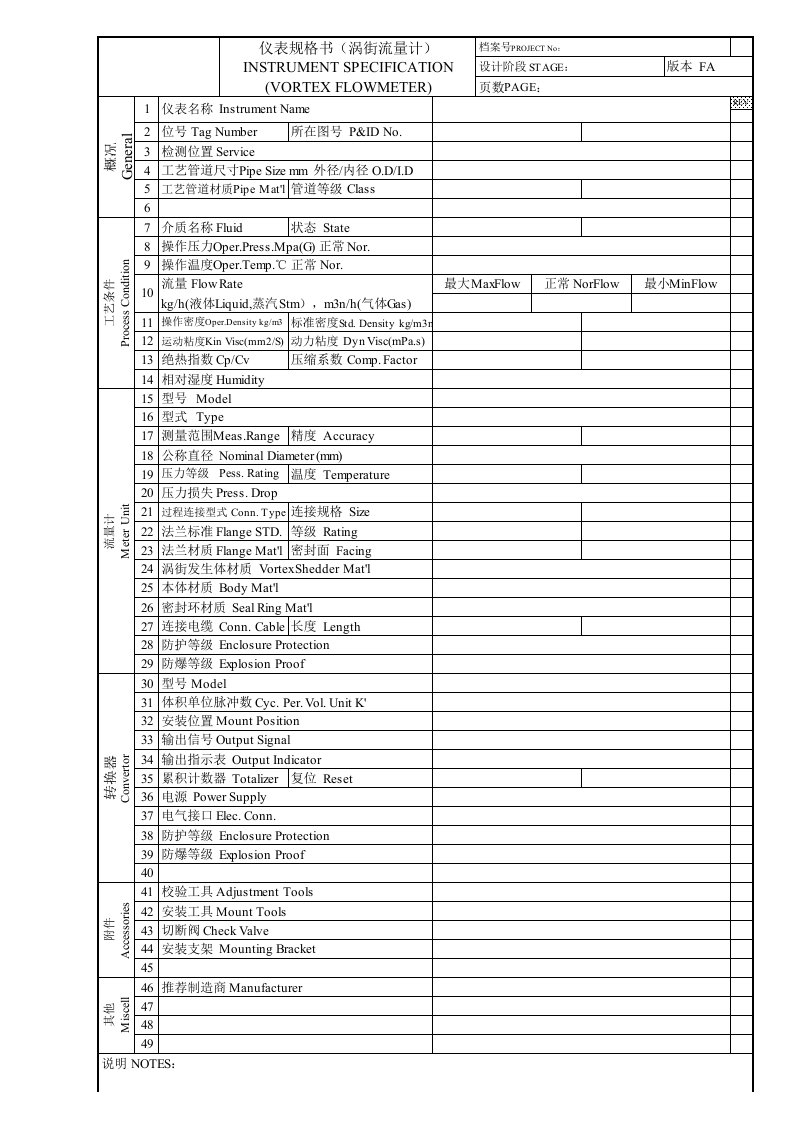 施工组织-涡街流量计规格书