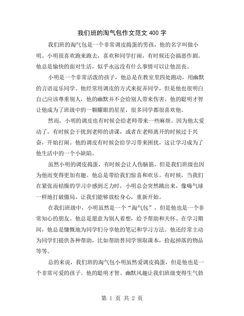 我们班的淘气包作文范文400字