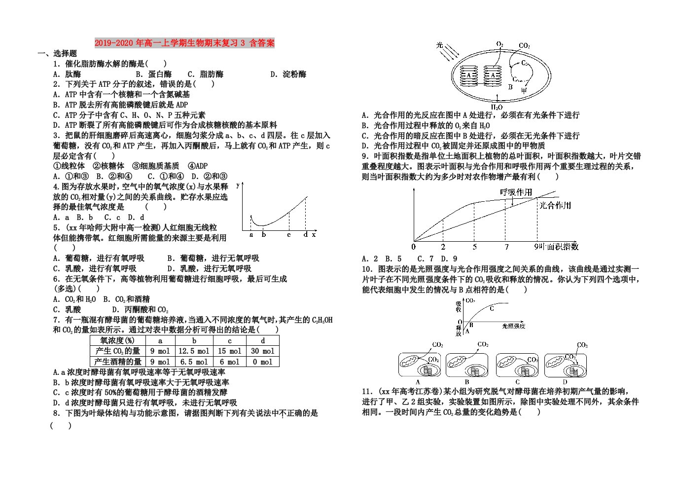 2019-2020年高一上学期生物期末复习3