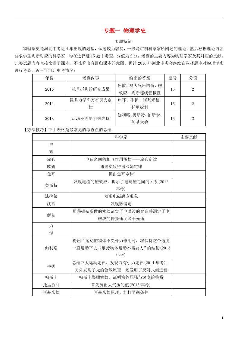 中考命题研究河北省中考物理