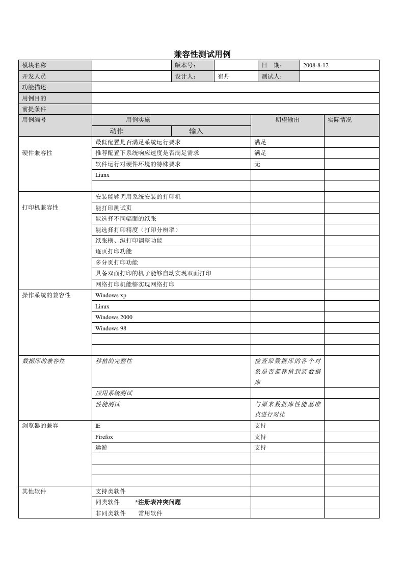 兼容性测试用例