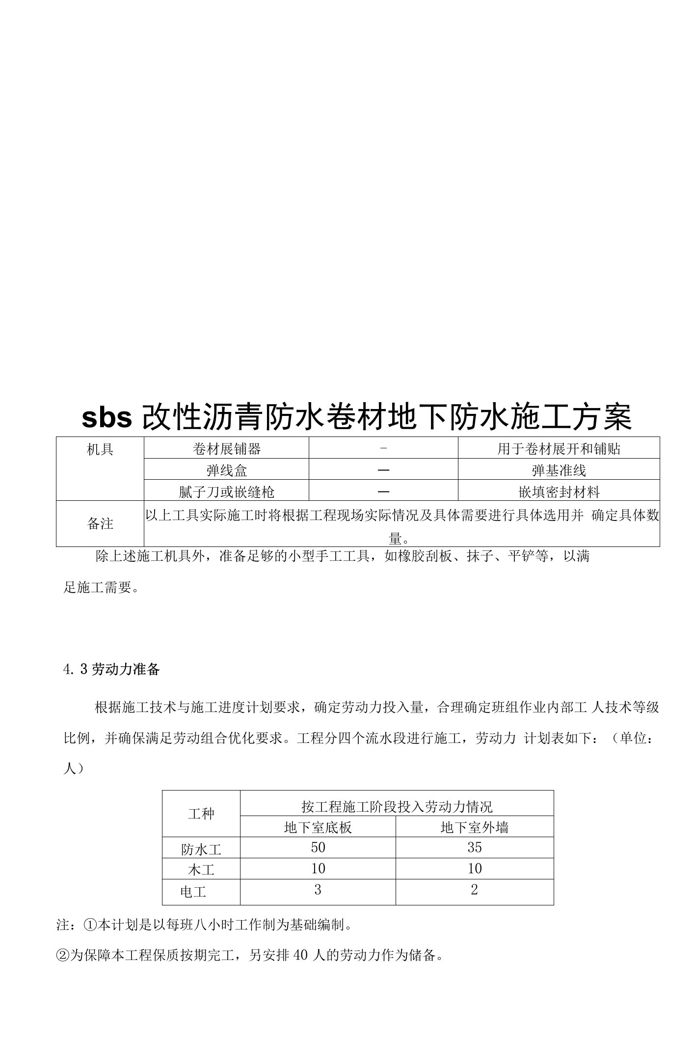 sbs改性沥青防水卷材地下防水施工方案