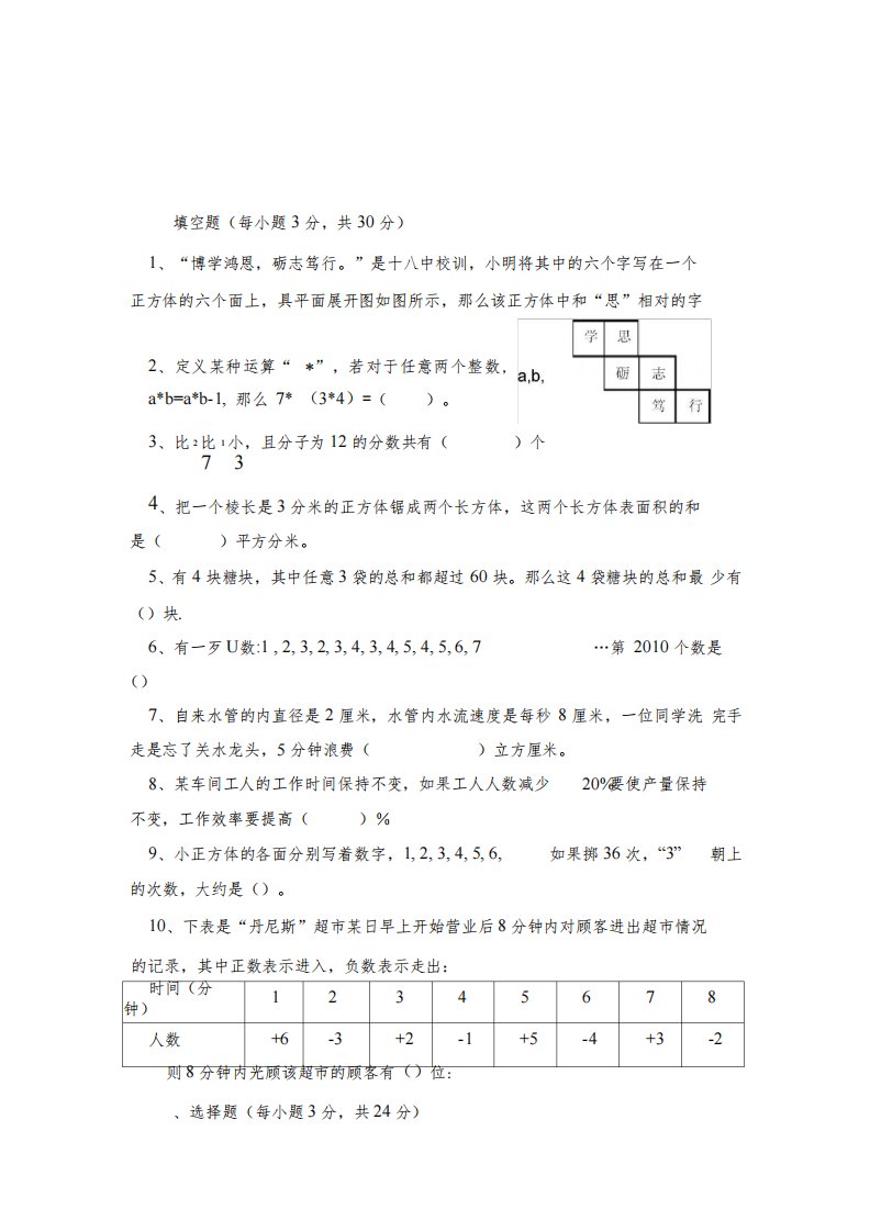 小学数学六年级总复习小升初必考题型