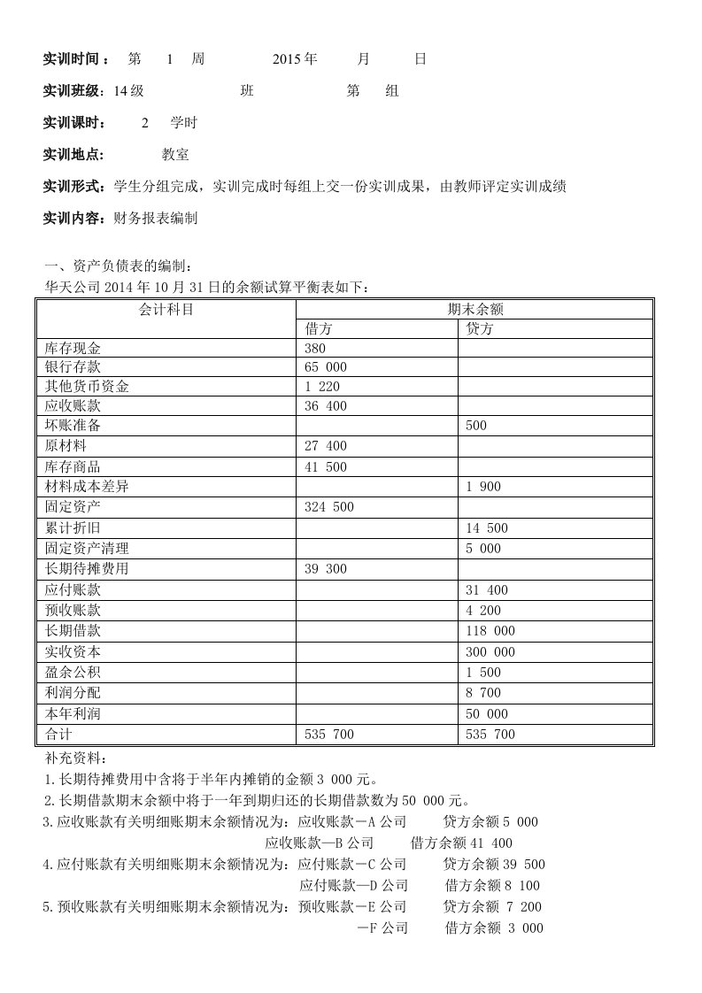 初级会计师实务实训资料