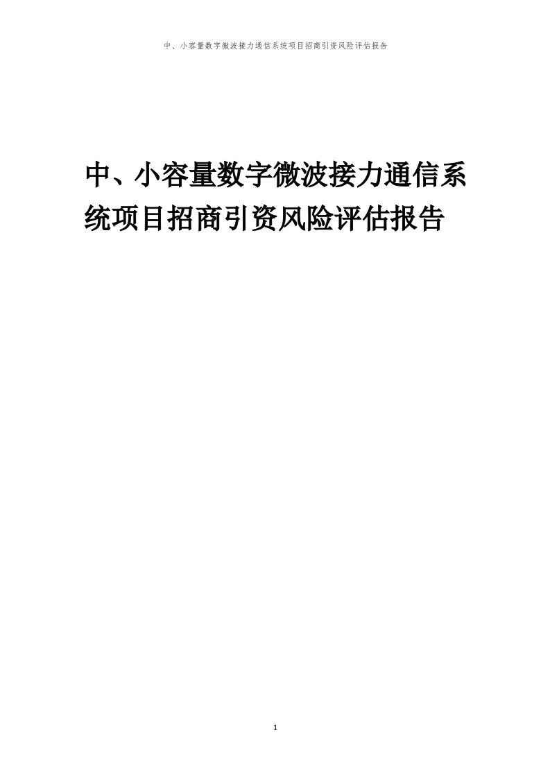 中、小容量数字微波接力通信系统项目招商引资风险评估报告