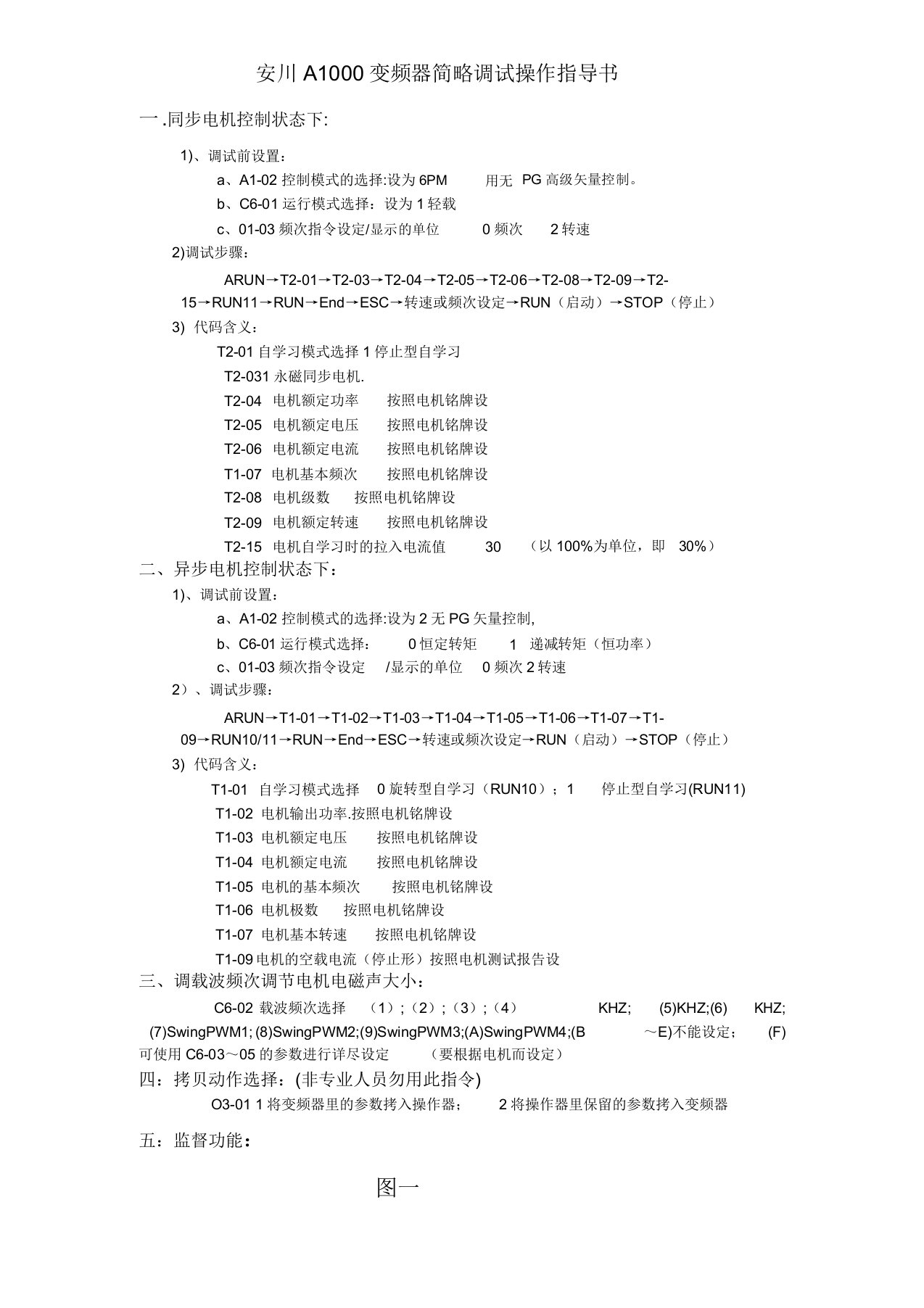 安川A1000简易调试作业指导书