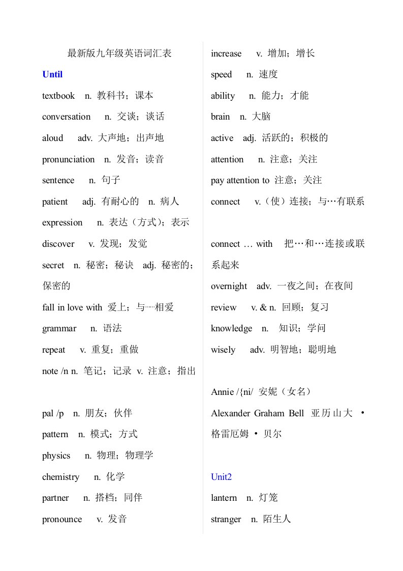 最新人教版九年级英语单词表