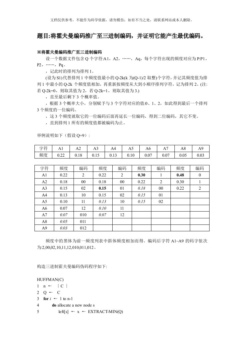 2020年三进制霍夫曼编码资料