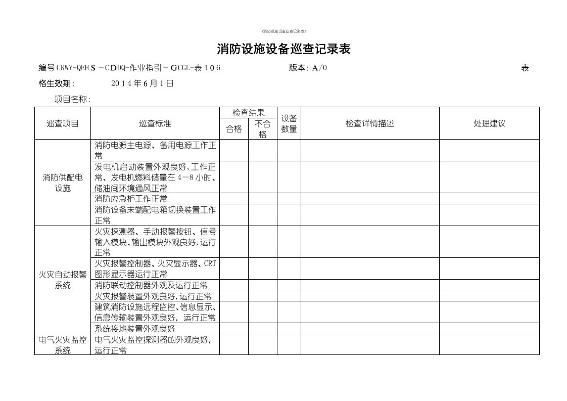 《消防设施设备巡查记录表》