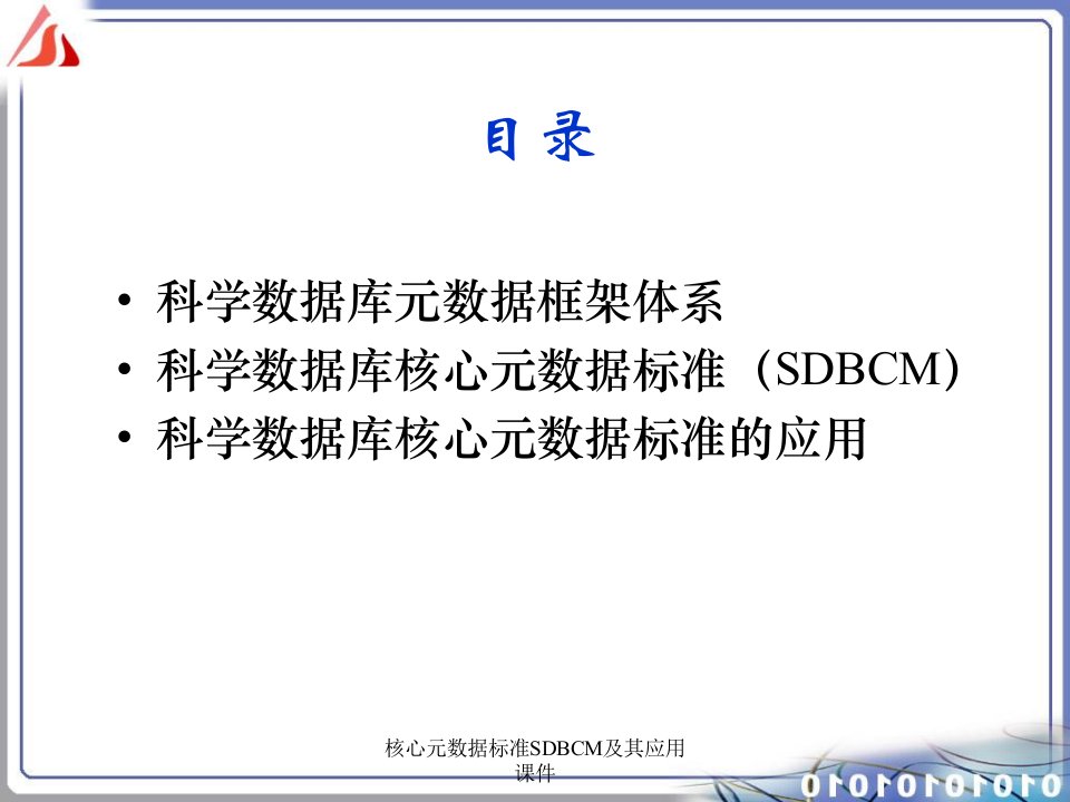 核心元数据标准SDBCM及其应用课件