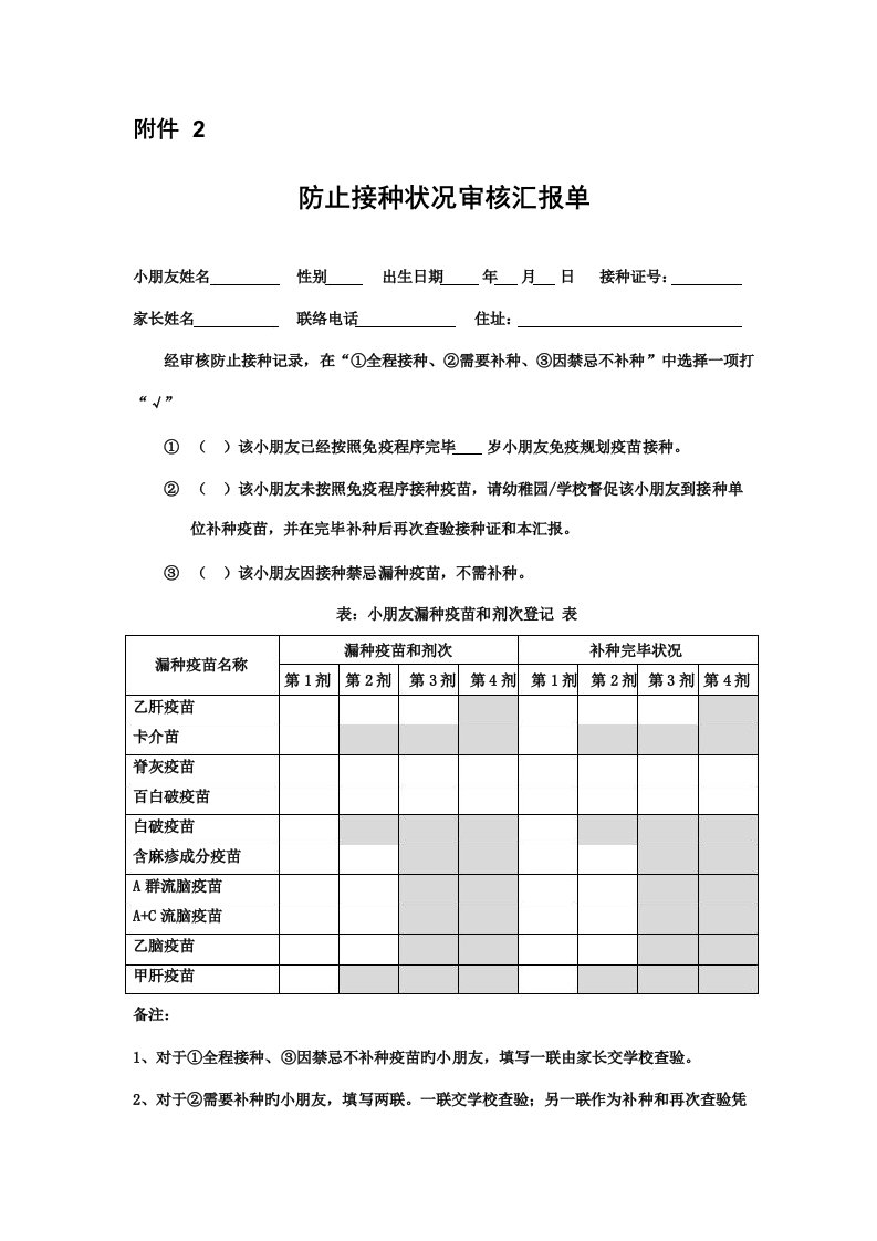 预防接种情况审核报告单