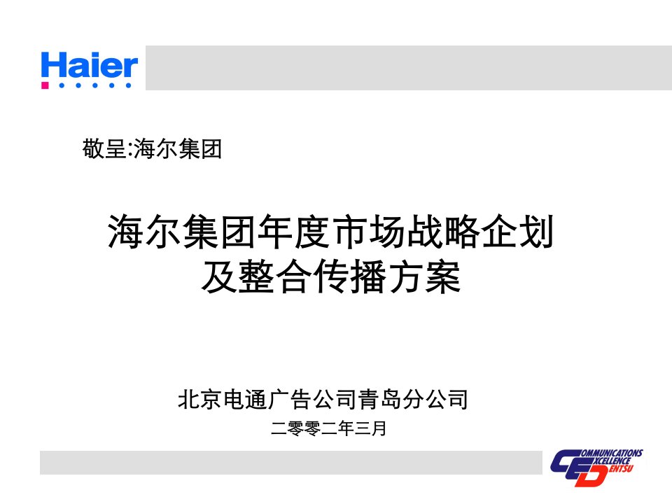 电通的海尔集团年度市场战略企划及整合传播方案（PPT