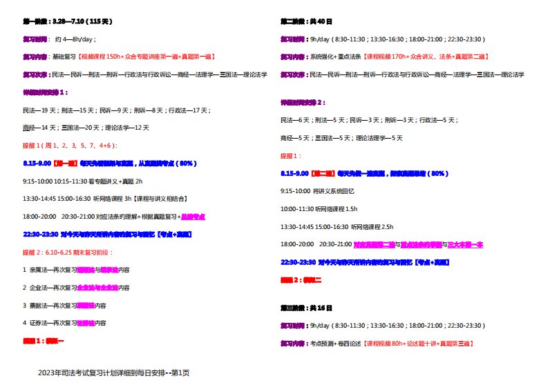 2023年司法考试复习计划详细到每日安排