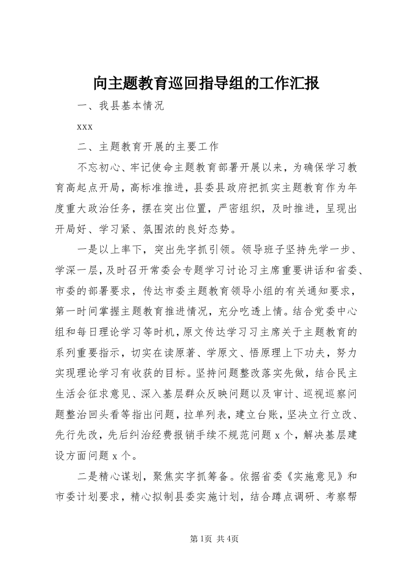 向主题教育巡回指导组的工作汇报