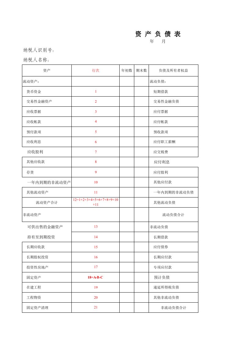 资产负债表一般