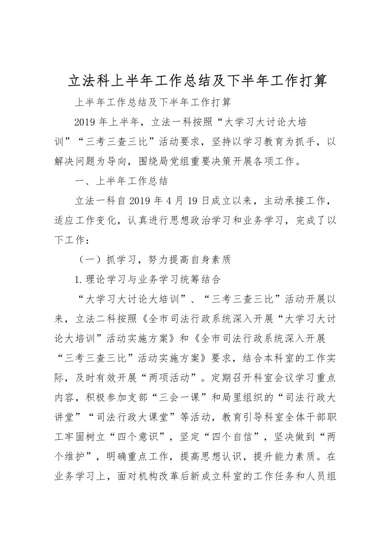 2022-立法科上半年工作总结及下半年工作打算