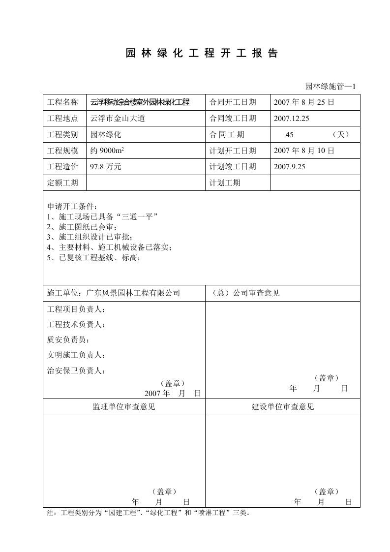 建筑工程-1园林绿化工程开工报告