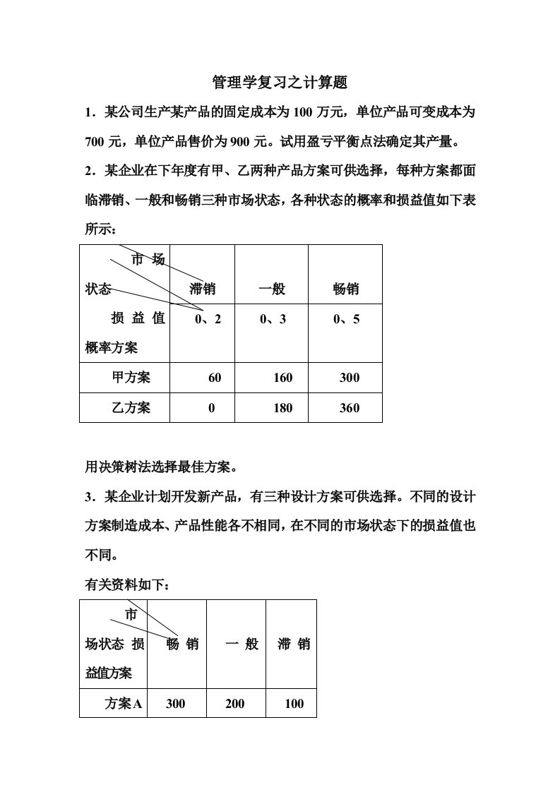 管理学复习之计算题