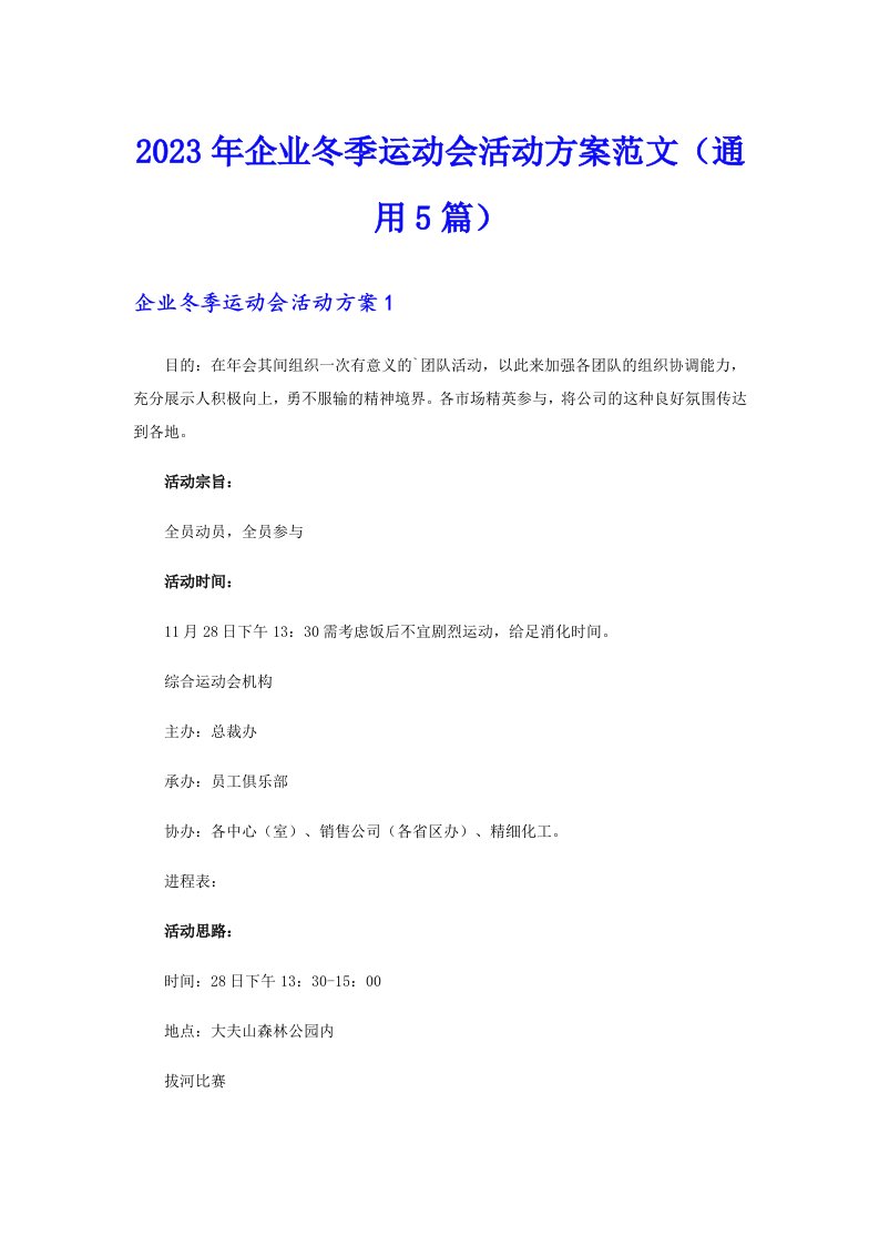 2023年企业冬季运动会活动方案范文（通用5篇）