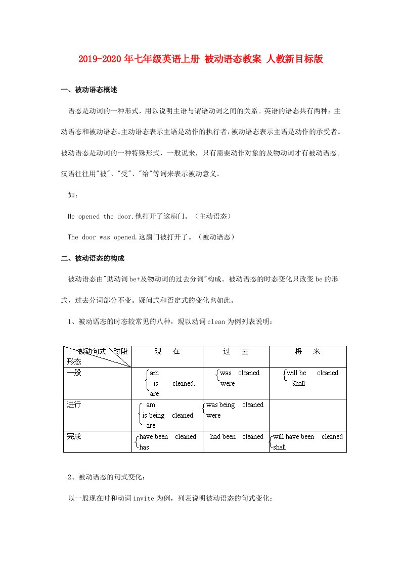 2019-2020年七年级英语上册