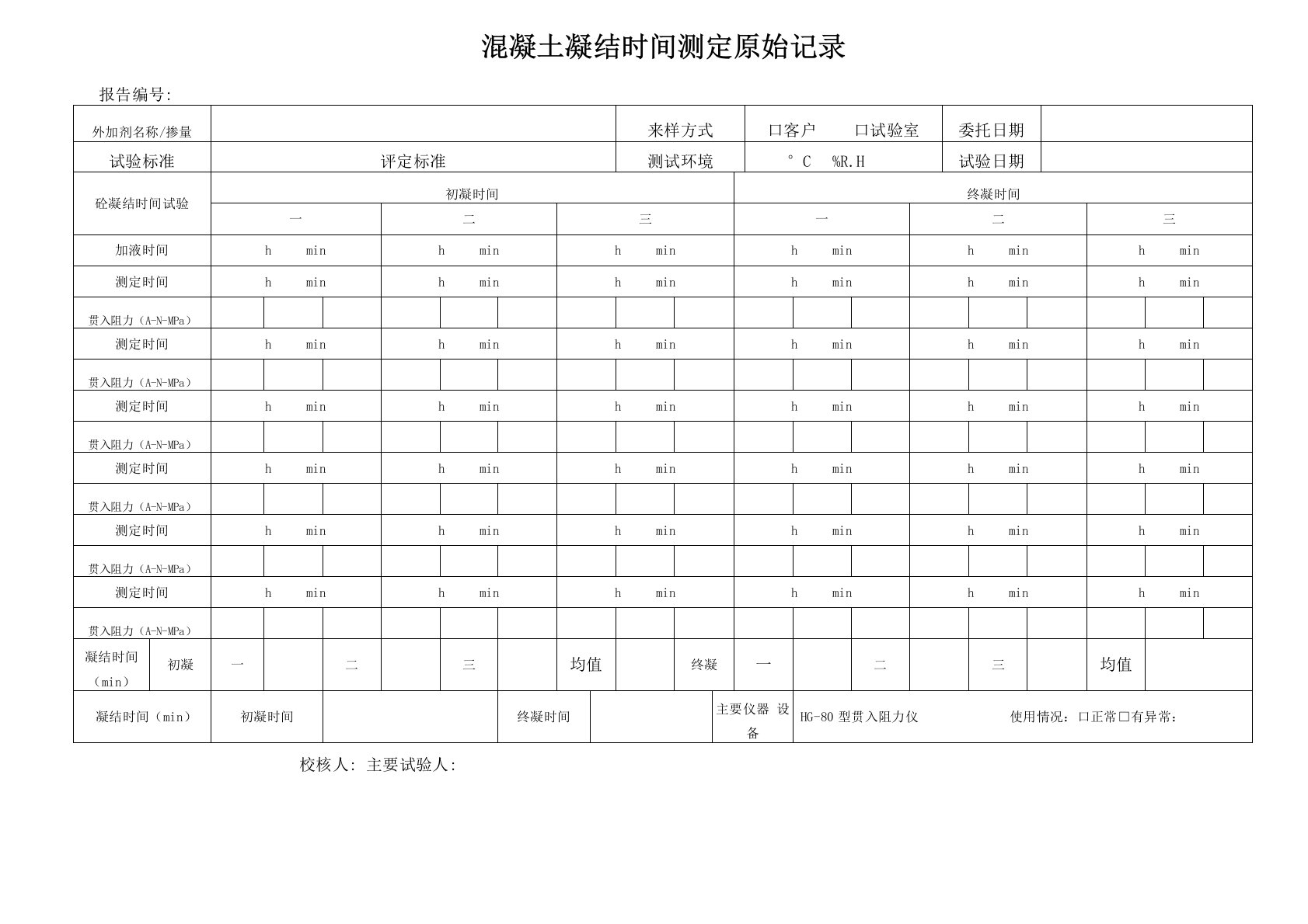 混凝土凝结时间原始记录