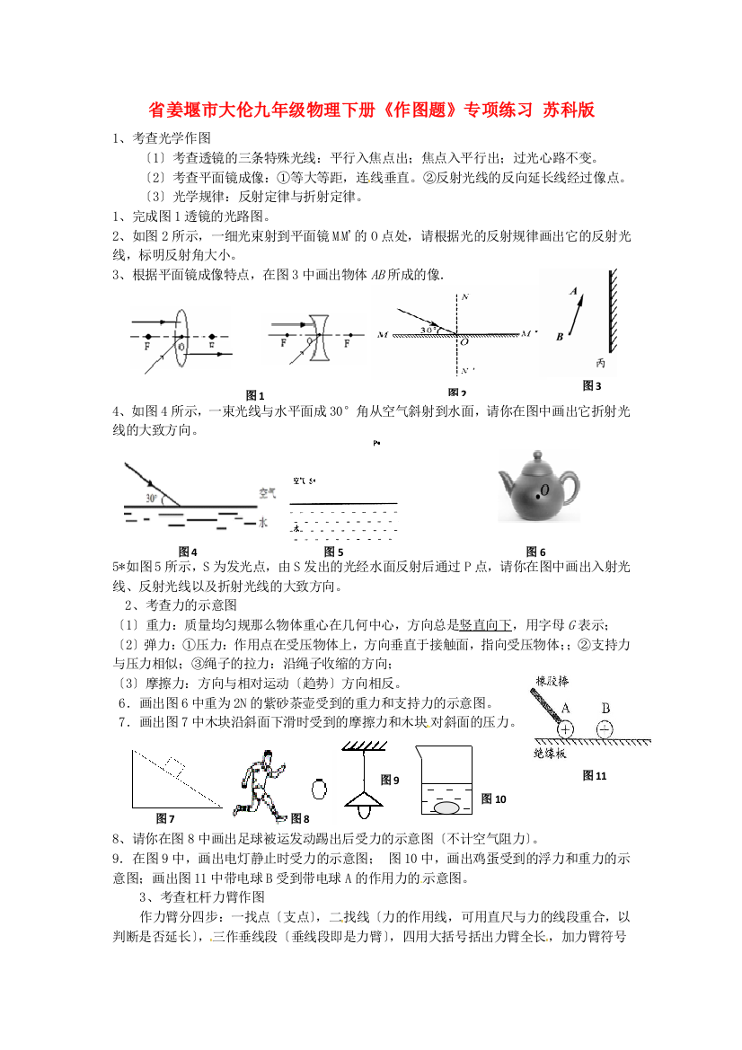 （整理版）姜堰市大伦九年级物理下册《作图题》专项练习苏科