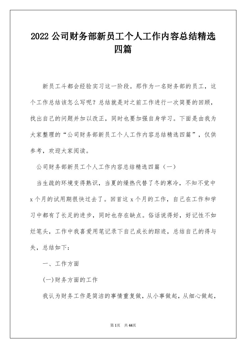 2022公司财务部新员工个人工作内容总结精选四篇