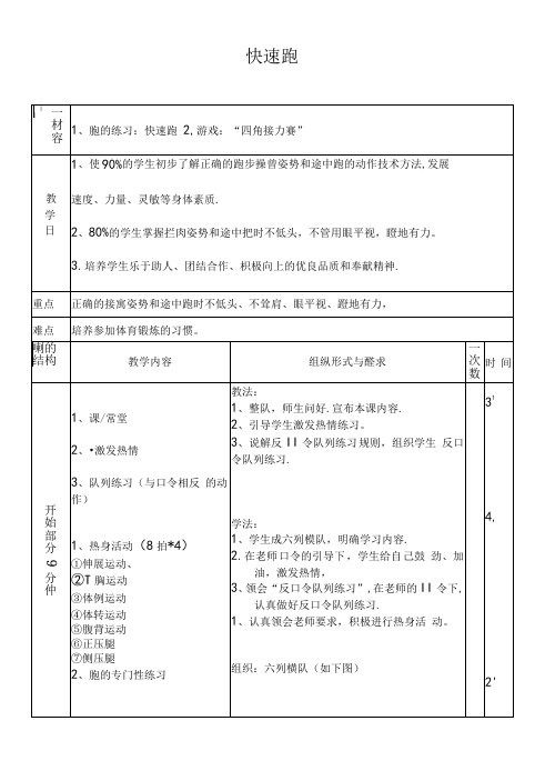 小学体育人教三～四年级第四章跳跃与游戏快速跑公开课教案