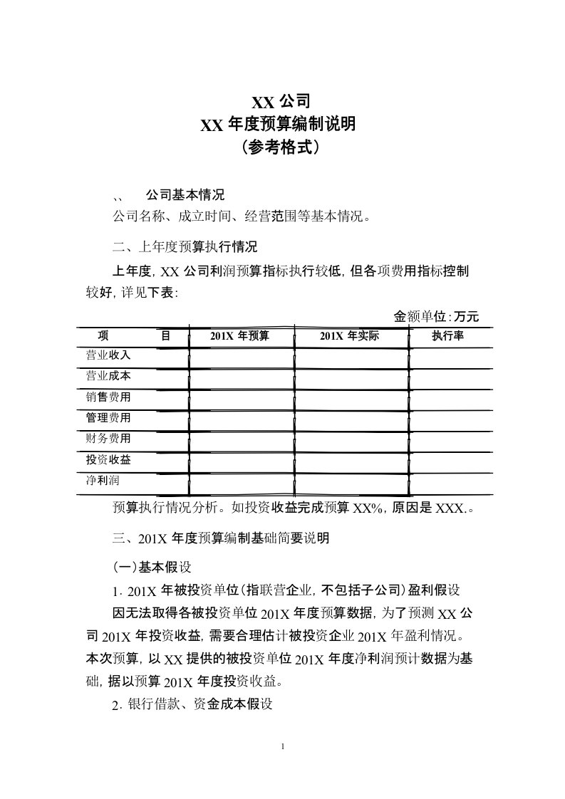 预算编制说明模板