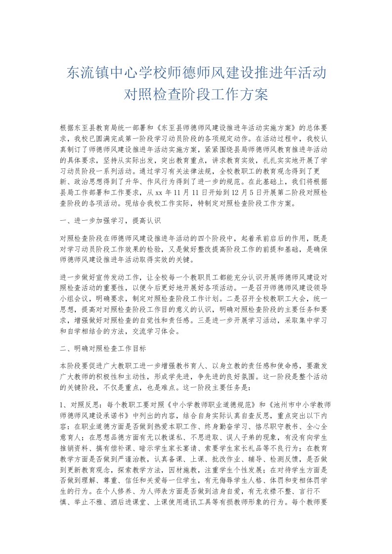 总结报告东流镇中心学校师德师风建设推进年活动对照检查阶段工作方案